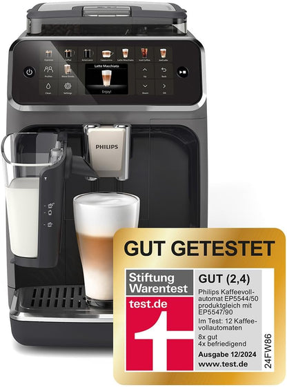 Serie 5500 Kaffeevollautomat (EP5544/50)–LatteGo Milchsystem,20 heiße und kalte Kaffeespezialitäten,40% leiser mit SilentBrew,QuickStart,Grau